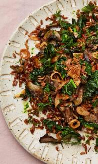 wild rice with mixed mushrooms and kale