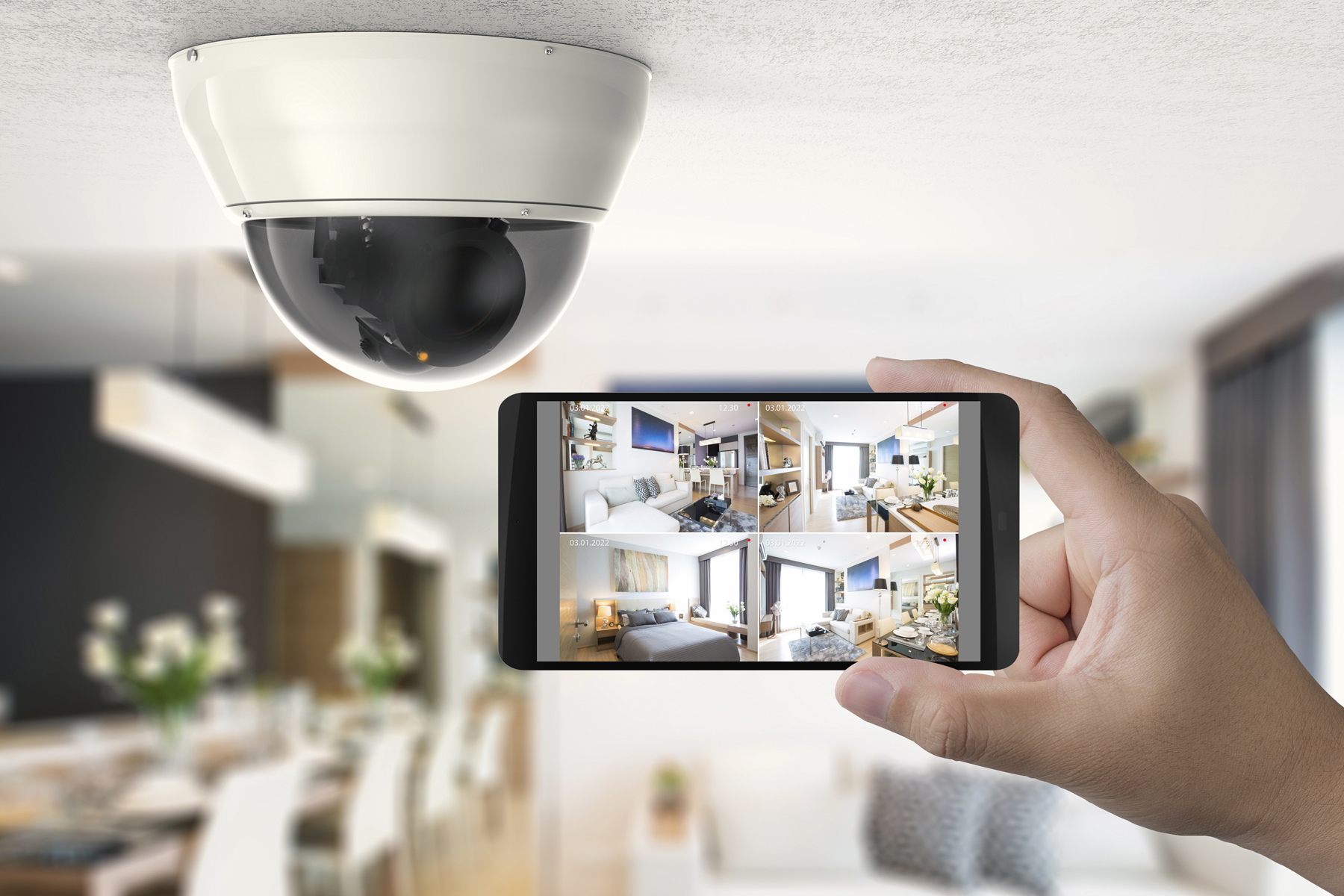 Modern security cameras linked to mobile phone app